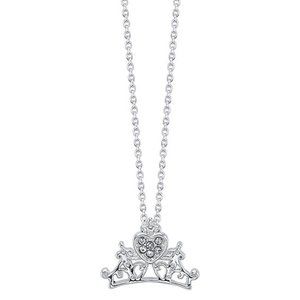 NWOT Disney Crystal Pure Silver Plated Cable Crown Princess Pendant Necklace